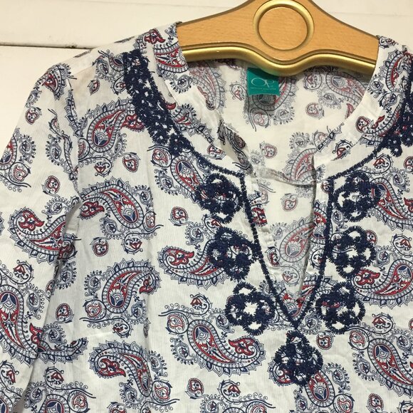 OCEAN PACIFIC EMBROIDERED V-NECK PRINT BLOUSES SIZE L - Picture 7 of 8